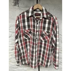Sears Kingsport Fall Plaid Black Red Thick Cotton Flannel Shirt Jacket Vintage